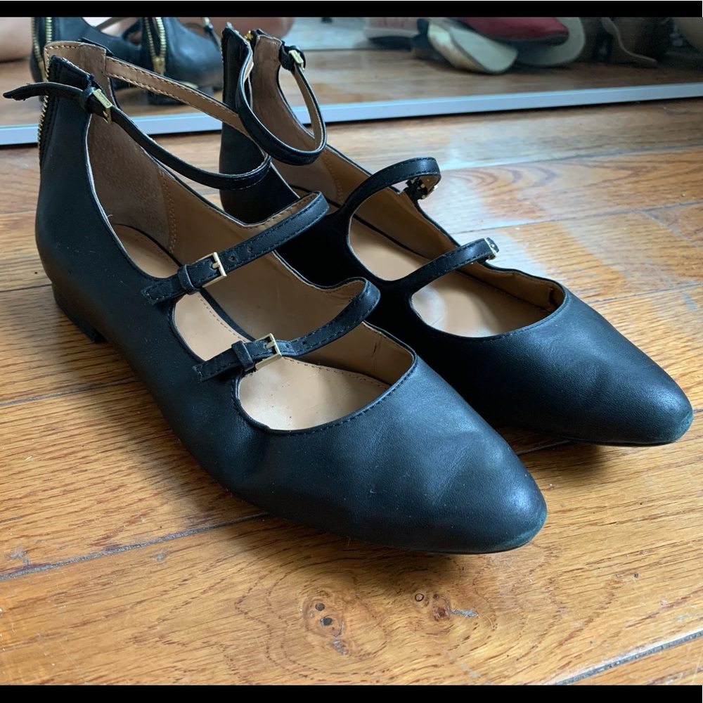 Calvin Klein black leather strappy flats